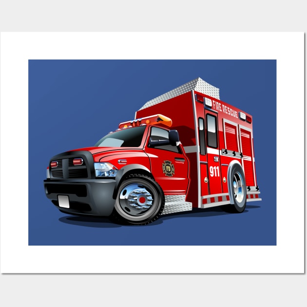 Cartoon firetruck Wall Art by Mechanik